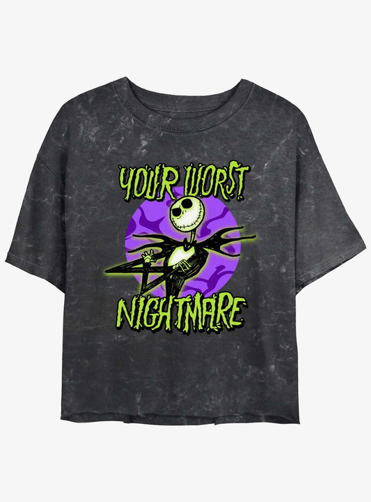 The Nightmare Before Christmas Your Worst Nightmare Girls Mineral Wash Crop TShirt T-Shirt | Seasonal Must-Have | Perfect Holiday Gift