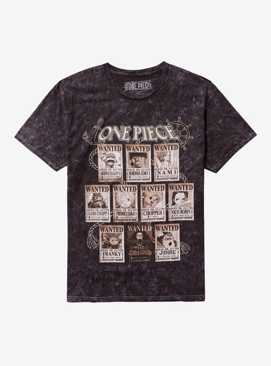 One Piece Wanted Posters Grid Dark Wash T-Shirt