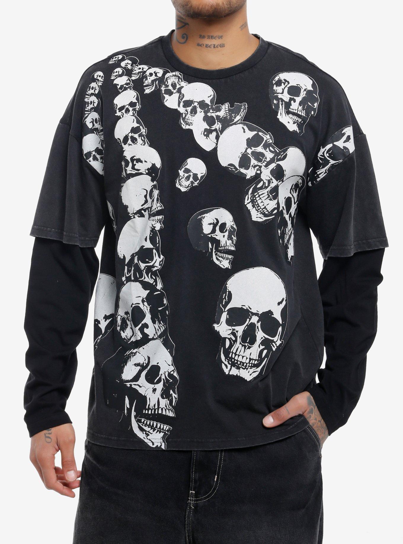 Falling Skulls Oversized Twofer Long-Sleeve T-Shirt