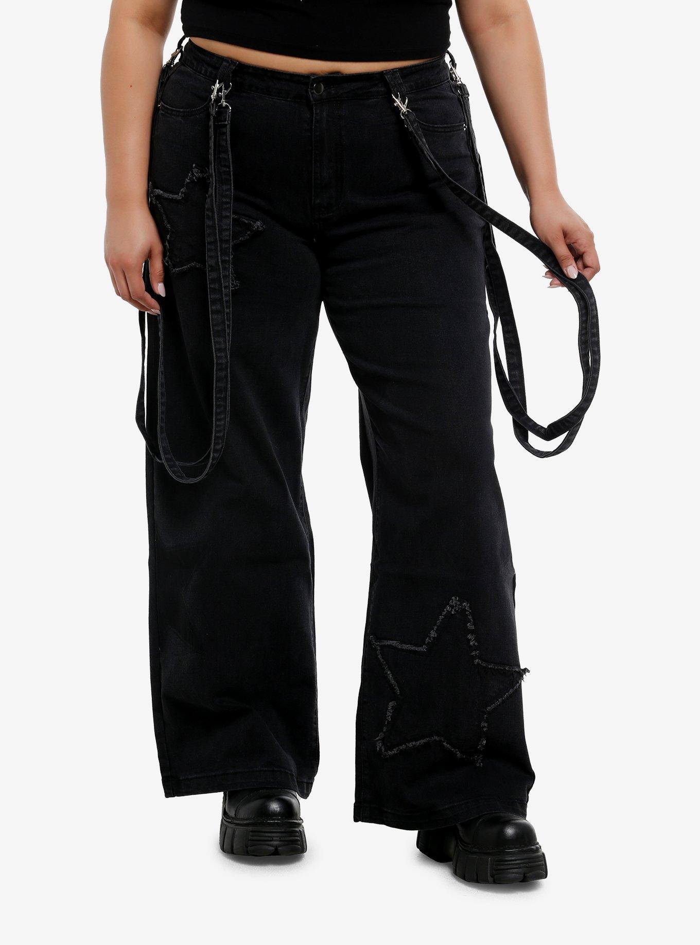 Black Star Patch Suspender Girls Wide Leg Jeans Plus Size