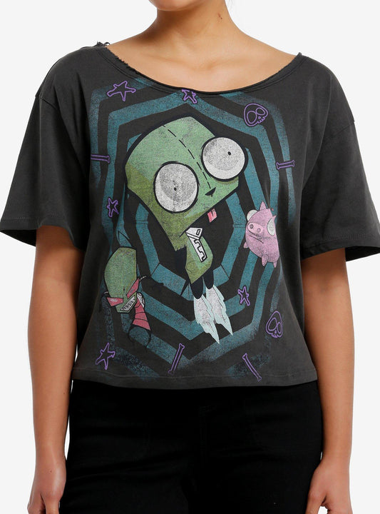 Invader Zim Off-The-Shoulder Girls Crop T-Shirt