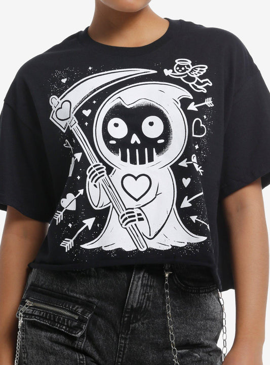 Chibi Grim Reaper Hearts Girls Skimmer TShirt Graphic Tee | Graphic Tee | Unisex Shirt | High-Quality Print
