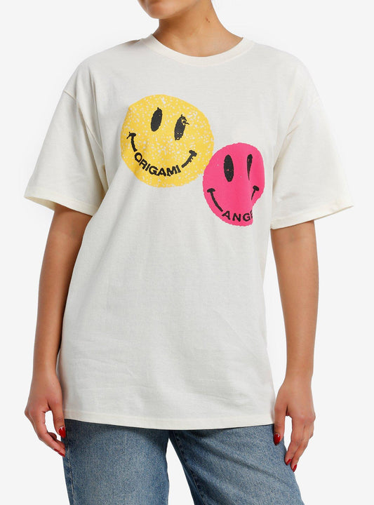 Origami Angel Smiling Face Girls Oversized T-Shirt