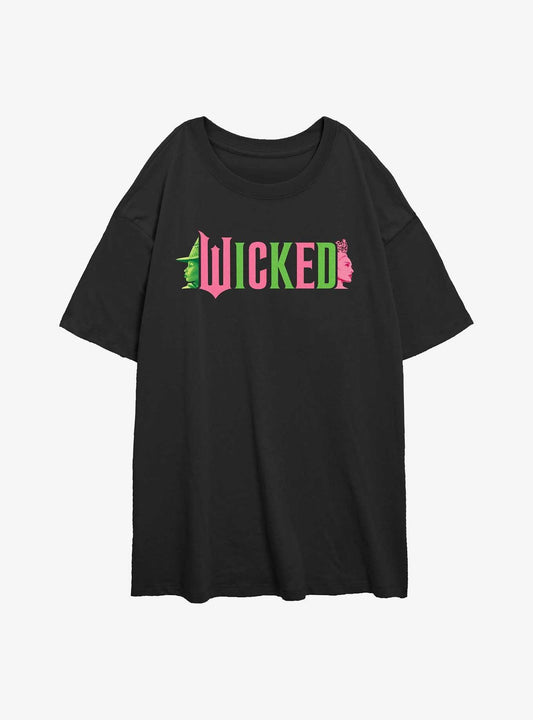 Wicked Elphaba and Glinda Silhouettes Logo Girls Oversized TShirt T-Shirt | Fan Favorite Artwork | Trending Festive Apparel