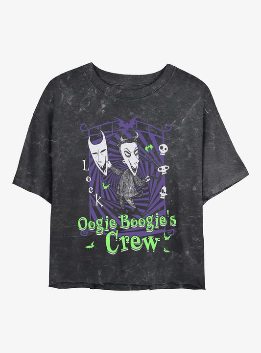The Nightmare Before Christmas Boogies Crew Lock Girls Mineral Wash Crop TShirt T-Shirt | Premium Graphic | Trending Festive Apparel