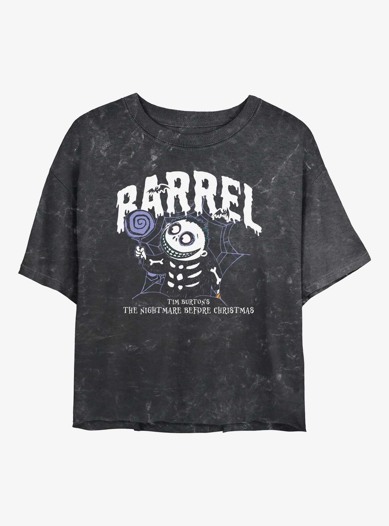 The Nightmare Before Christmas Collegiate Barrel Girls Mineral Wash Crop TShirt T-Shirt | Top Trending Graphic | Trending Festive Apparel