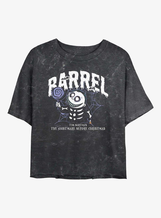 The Nightmare Before Christmas Collegiate Barrel Girls Mineral Wash Crop TShirt T-Shirt | Top Trending Graphic | Trending Festive Apparel