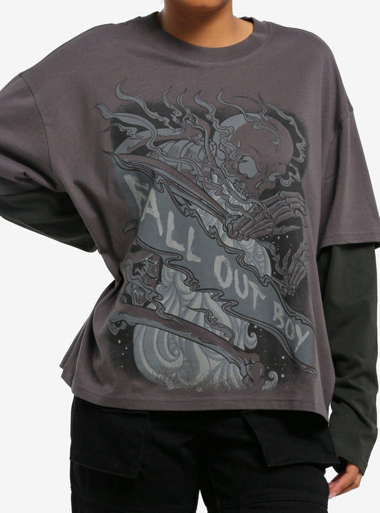 Fall Out Boy Blazing Skeleton Twofer Long-Sleeve T-Shirt