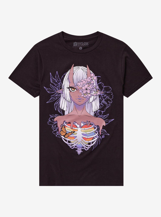 Rainbow Rib Cage Demon Girl T-Shirt By Square Apple Studios