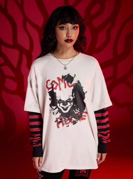 IT Pennywise Oversized Twofer LongSleeve TShirt Graphic Tee | Graphic Tee | Unisex Shirt | Top Trending Fashion