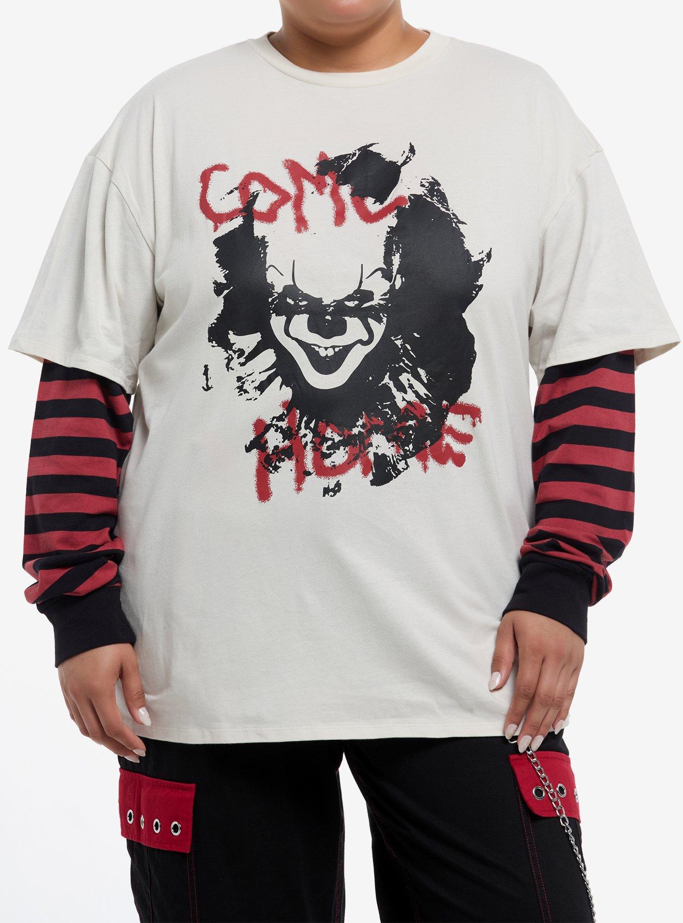 IT Pennywise Oversized Twofer LongSleeve TShirt Plus Size Graphic Tee | Graphic Tee | Unisex Shirt | Soft Comfortable Wear