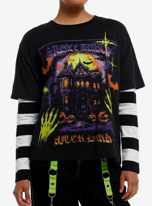 Haunted House Stripe Girls Twofer Long-Sleeve T-Shirt