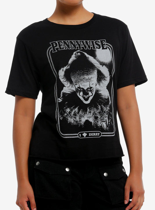 IT: Welcome To Derry Pennywise Portrait Crop Girls T-Shirt