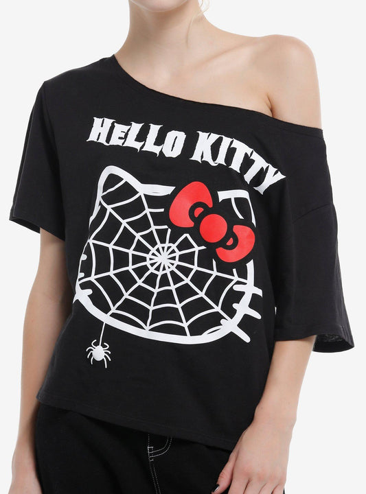 Hello Kitty Spiderweb Off-Shoulder Girls T-Shirt