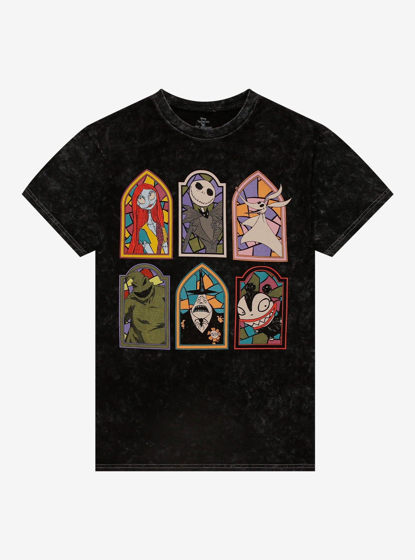 The Nightmare Before Christmas Stained Glass Character Frames Mineral Wash TShirt Graphic Tee | Graphic Tee | Unisex Shirt | Best-Selling Design