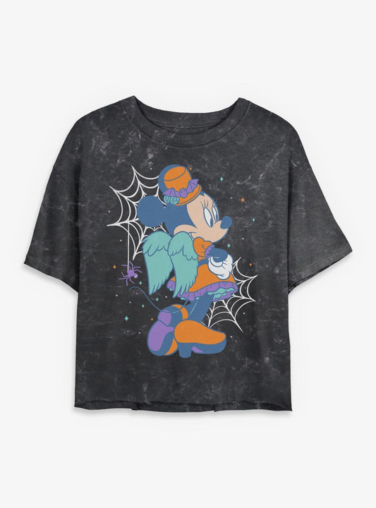 Disney Minnie Mouse Halloween Webs Girls Mineral Wash Crop T-Shirt