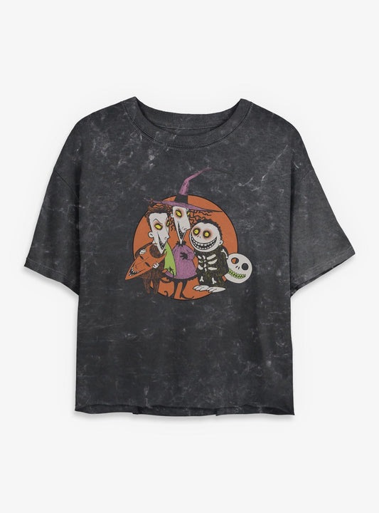 Disney The Nightmare Before Christmas Troublemakers Trio Girls Mineral Wash Crop T-Shirt