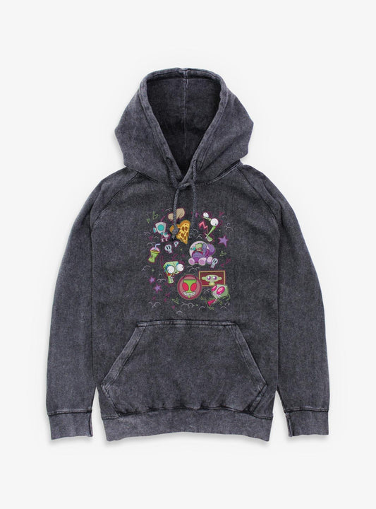 Invader ZIM Stickers Mineral Wash Hoodie