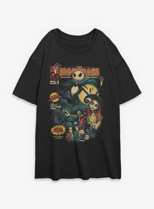 Disney The Nightmare Before Christmas Comic Cover Girls Oversized TShirt T-Shirt | Vintage Christmas Look | Perfect Holiday Gift
