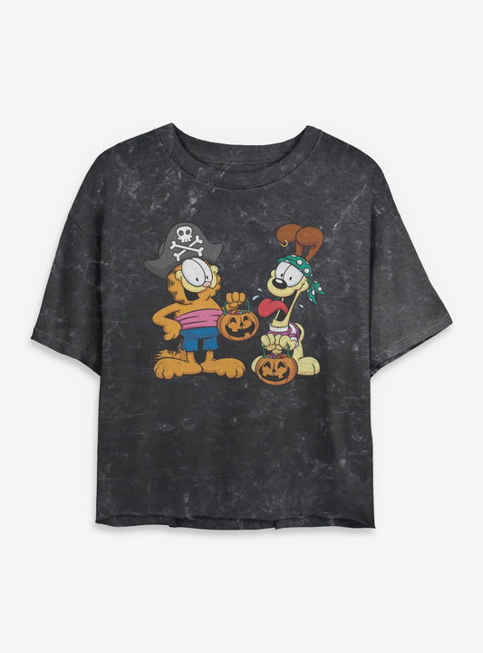Garfield And Odie Pirate Halloween Costumes Girls Mineral Wash Crop T-Shirt