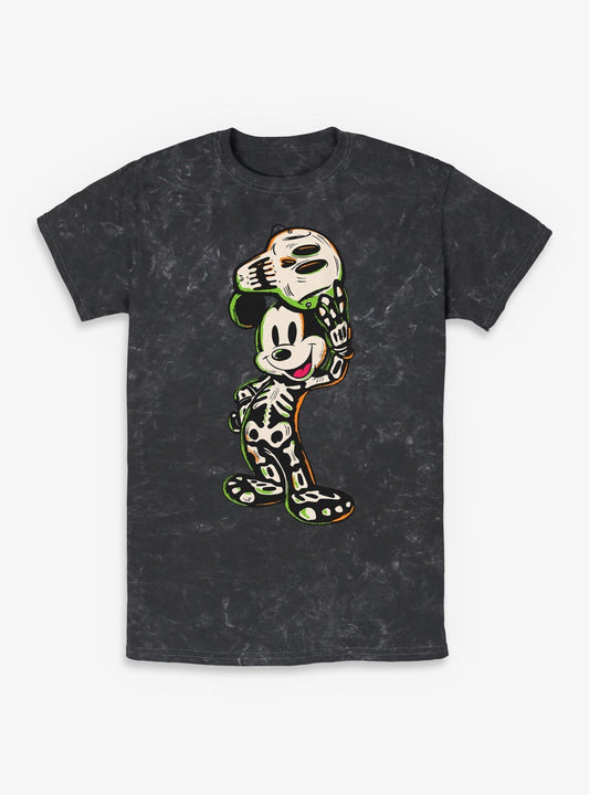 Disney Mickey Mouse Halloween Skeleton Mineral Wash T-Shirt
