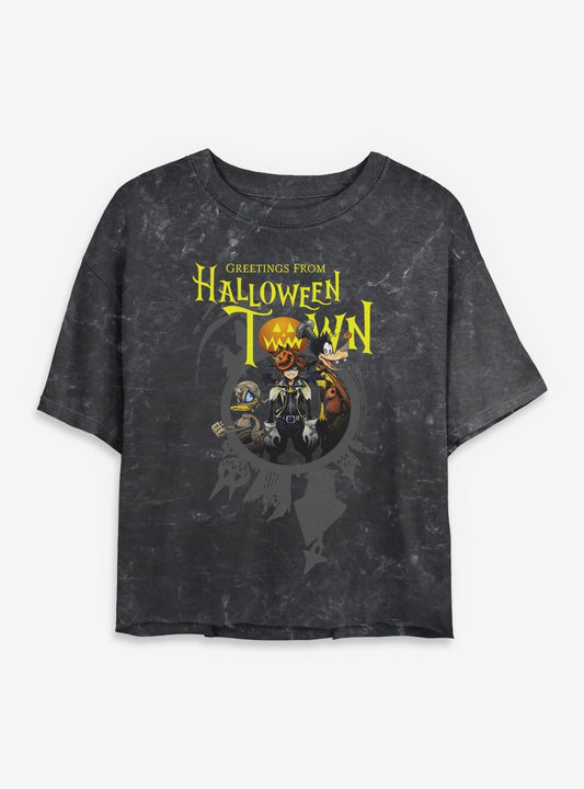 Disney Kingdom Hearts Greetings From Halloween Town Girls Mineral Wash Crop T-Shirt