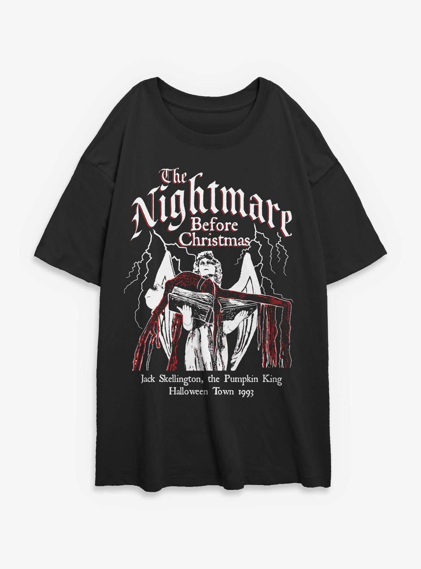 Disney The Nightmare Before Christmas Jack On Angel Statue Girls Oversized TShirt T-Shirt | Fan Favorite Artwork | Trending Festive Apparel