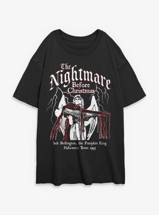 Disney The Nightmare Before Christmas Jack On Angel Statue Girls Oversized TShirt T-Shirt | Fan Favorite Artwork | Trending Festive Apparel