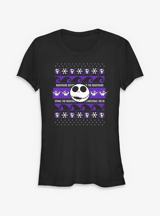 Disney The Nightmare Before Christmas Jack Ugly Sweater Girls T-shirt | Trendy Graphic Tee | Casual Unisex T-shirt