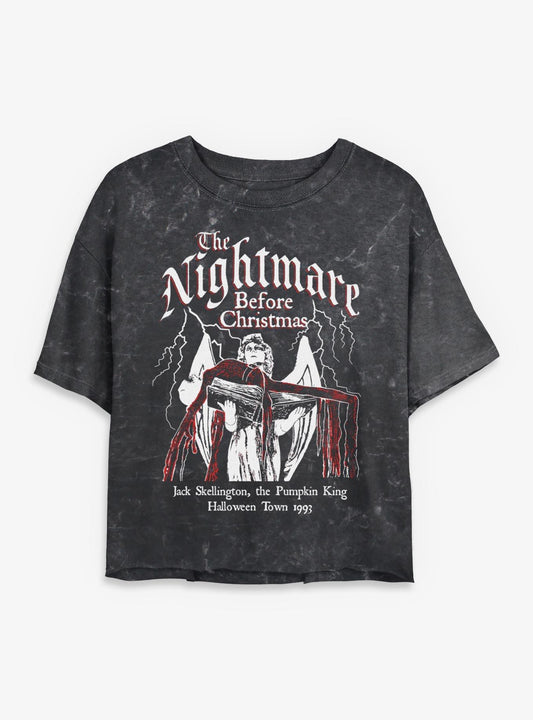 Disney The Nightmare Before Christmas Jack On Angel Statue Girls Mineral Wash Crop TShirt T-Shirt | Best-Selling Design | Limited Christmas Style