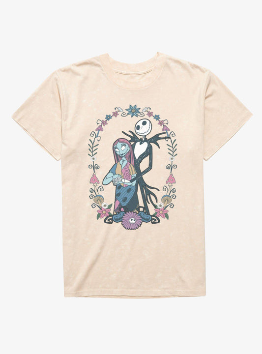 Disney The Nightmare Before Christmas Jack and Sally Flowers Mineral Wash TShirt Hot Topic Exclusive T-Shirt | High-Quality Print | Perfect Holiday Gift