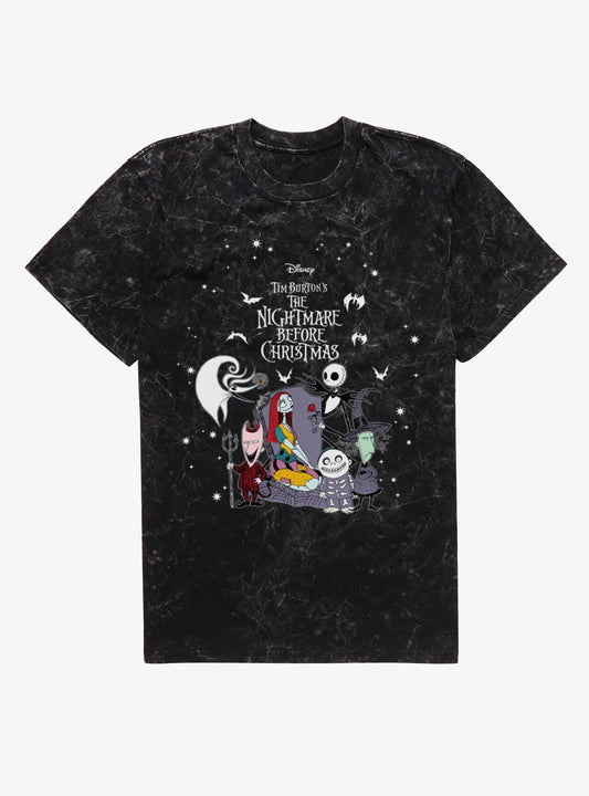 Disney The Nightmare Before Christmas Stars Mineral Wash TShirt Hot Topic Exclusive T-Shirt | Fan Favorite Artwork | Trending Festive Apparel