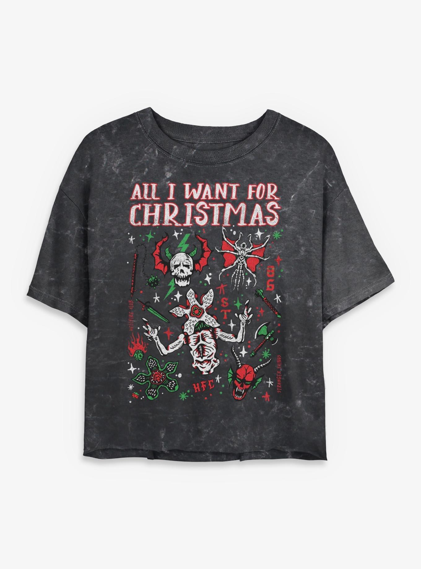 Stranger Things Christmas Flash Sheet Girls Mineral Wash Crop TShirt T-Shirt | Seasonal Must-Have | Perfect For Daily Wear