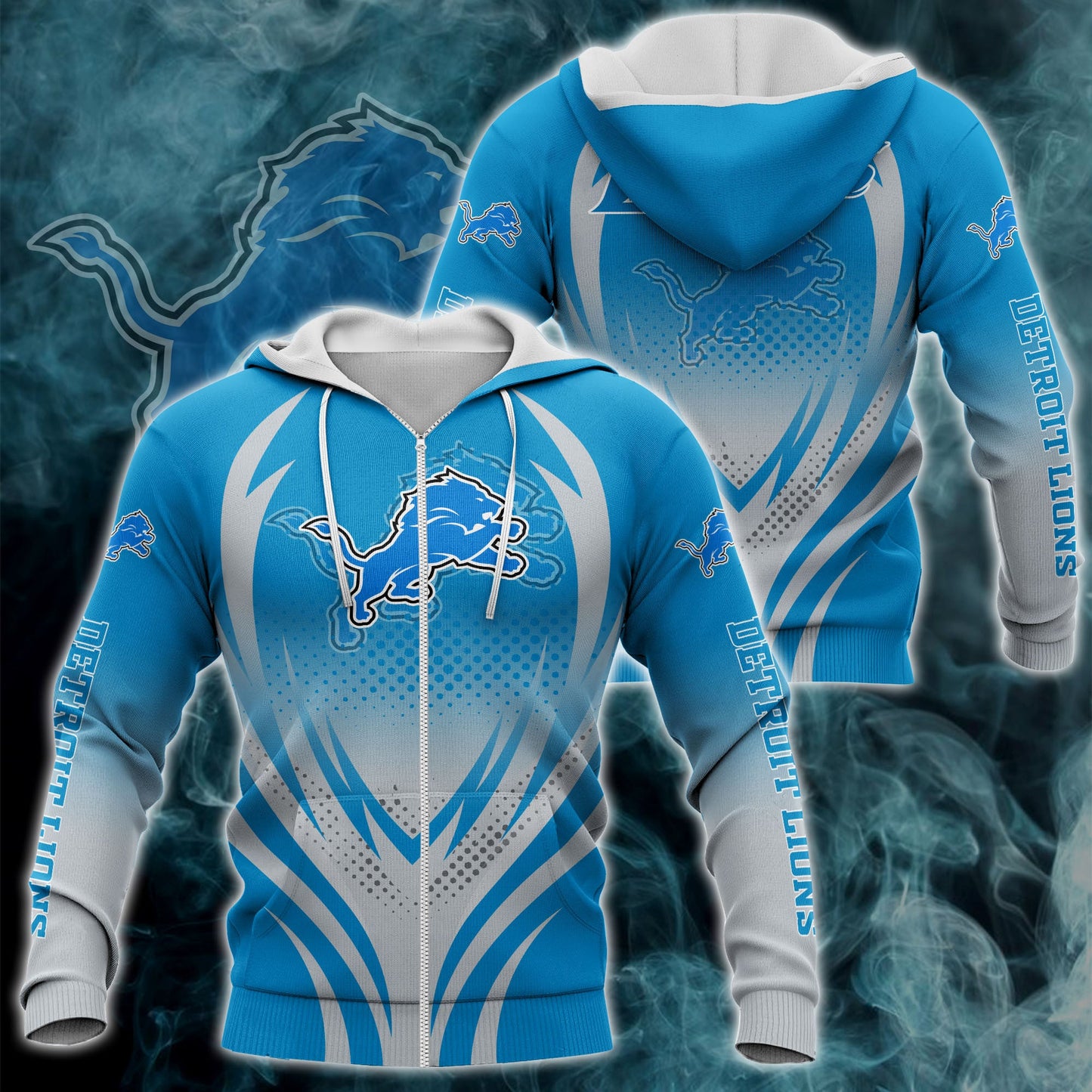 3D Nfl Printed Detroit Lions Zipper Hoodie Print H04Fs