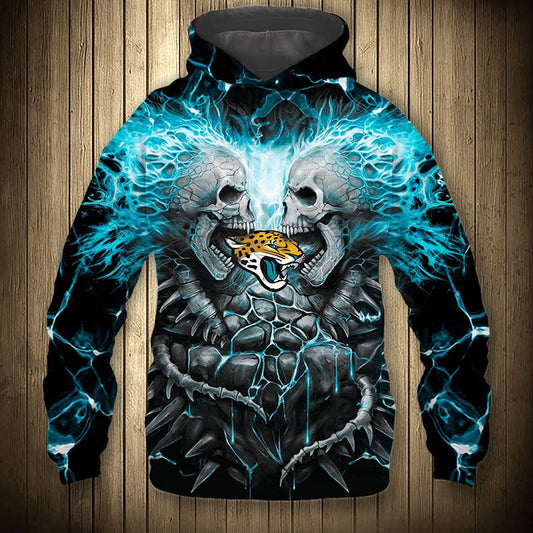 3D Nfl Printed Electric Jacksonville Jaguars Skull Halloween Hoodie