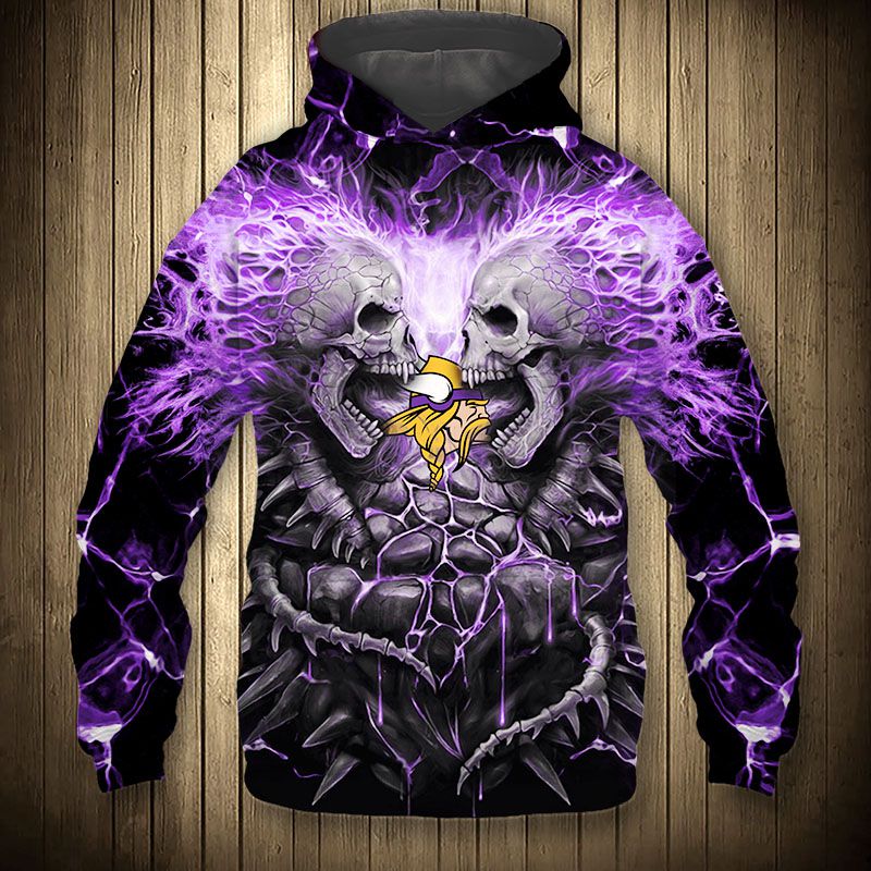 3D Nfl Printed Electric Minnesota Vikings Skull Halloween Hoodie