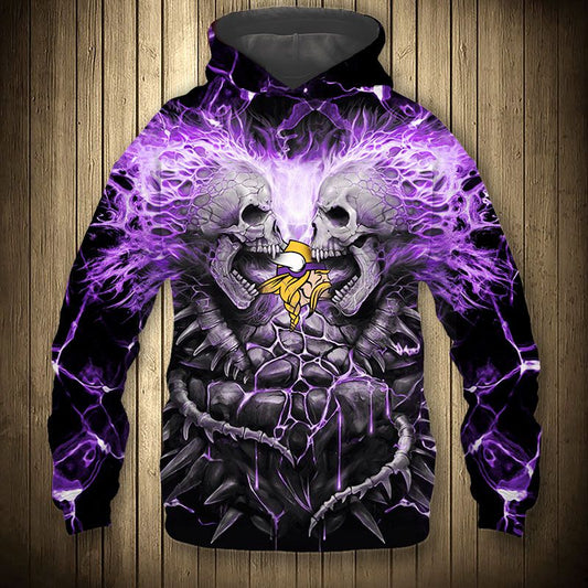 3D Nfl Printed Electric Minnesota Vikings Skull Halloween Hoodie