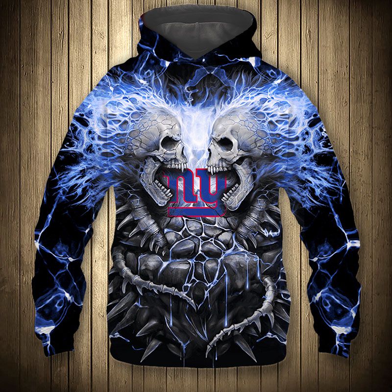 3D Nfl Printed Electric New York Giants Skull Halloween Hoodie