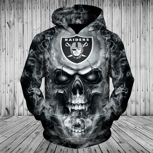 3D Nfl Printed Nfl Hoodies Skull Oakland Raiders Hoodie Sweatshirt Zip Up Pullover