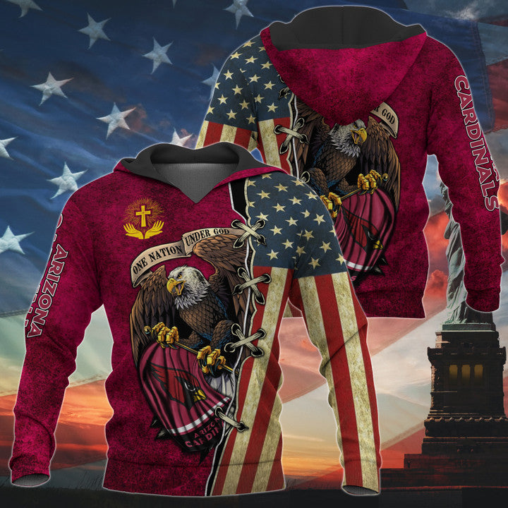 3D Nfl Printed One Nation Under God Arizona Cardinals Hoodie Full Zip Hoodies