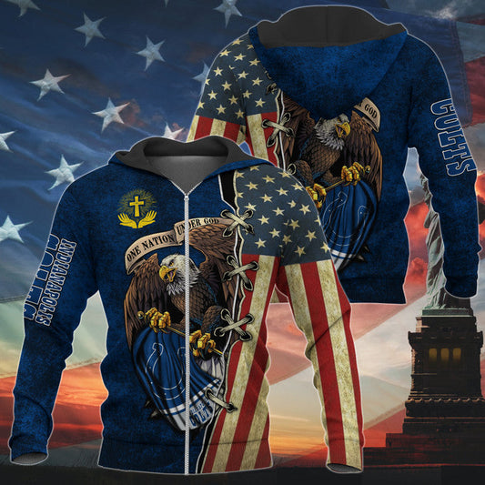 3D Nfl Printed One Nation Under God Indianapolis Colts Hoodie Full Zip Hoodies