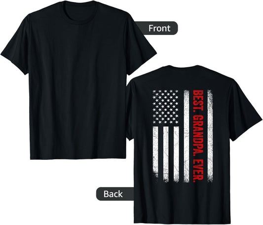 Mens Fathers Day Best Grandpa Ever With Us American Flag On Back
