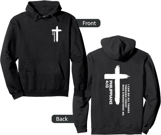 I Can Do All Things Through Christ Front & Back Cross Print Pullover Hoodie