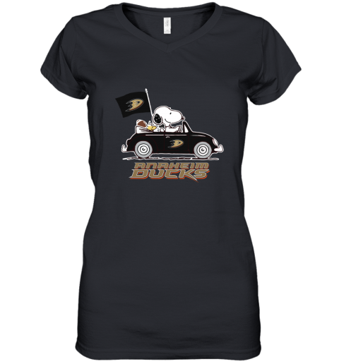The Snoopy And Woodstock Ride The Aheim Ducks Car Women039S V Neck T Shirt