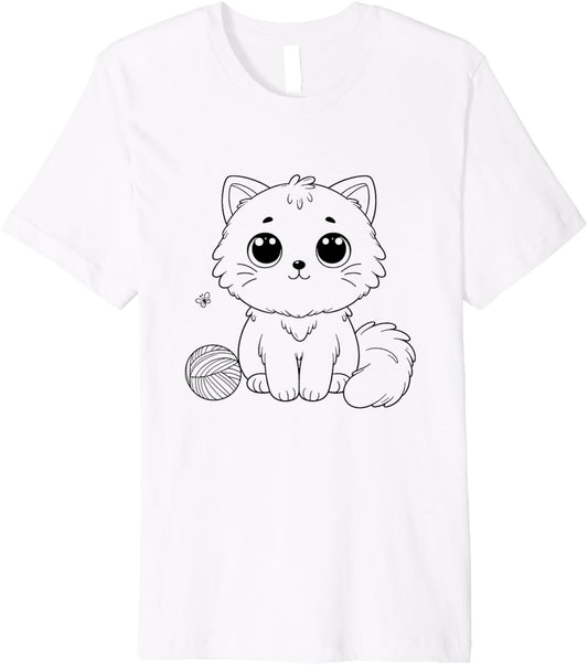 Cute Cartoon Kitten Big Eyes Adorable Ball Of Yarn Premium