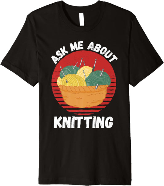 Retro Knitting Ask Me About Knitting Yarn Lover Premium