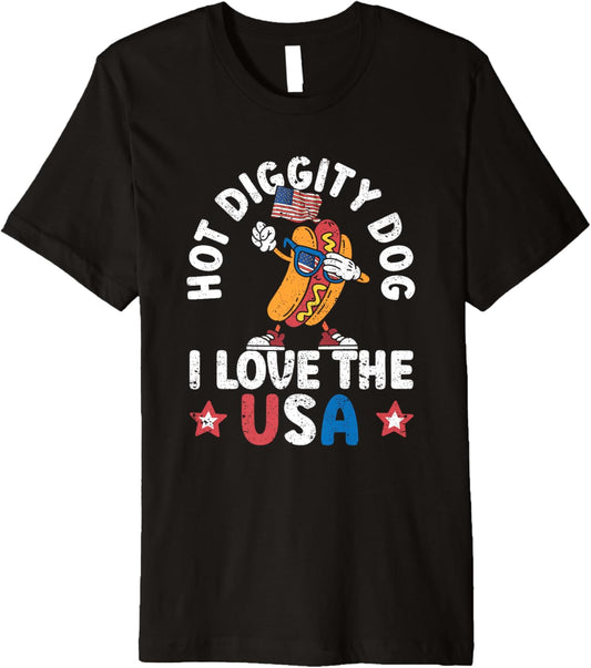 Hot Diggity Dog I Love The Usa American Flag Hot Dog Patriot Premium