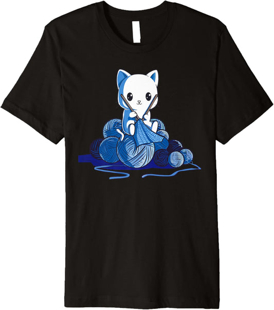 Kawaii Knitting Cat Yarn Lover for Crafters Premium