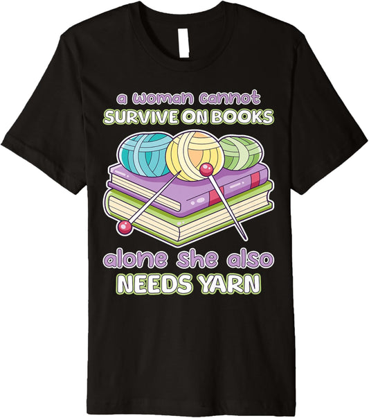 Funny Crochet Knitting Book Worm Books Lover Yarn Collector Premium