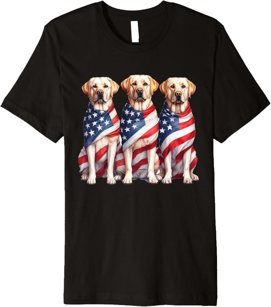 Three Labrador Retriever Dog American Usa Flag 4Th Of July Premium